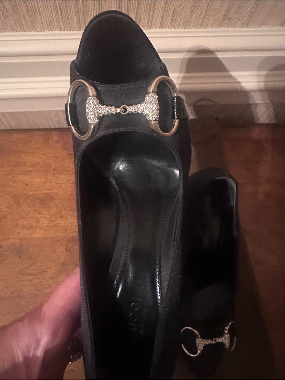 Gucci Black Crystal Bit Peep-Toe Pumps - Women